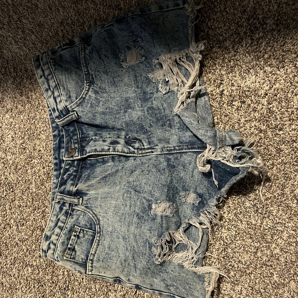 Acid wash high waist shorts